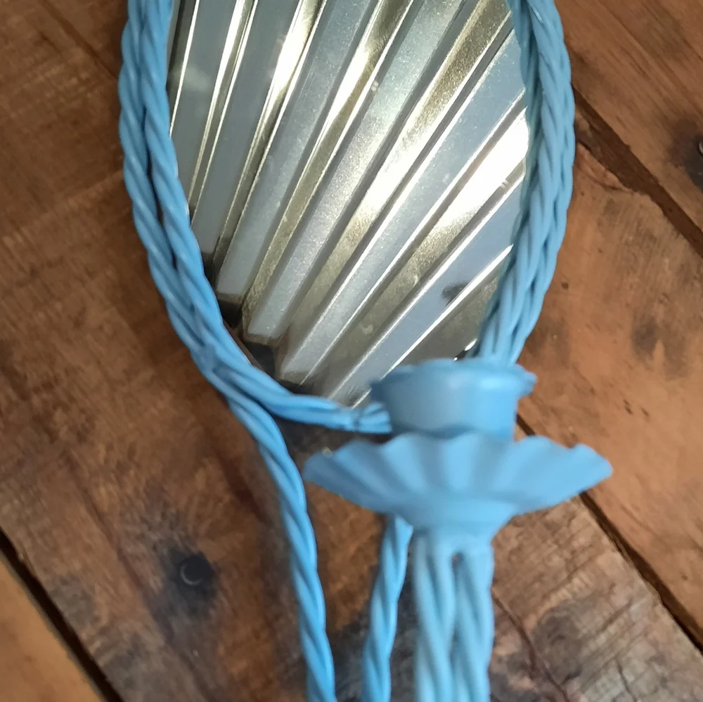 Upcycled braided metal vtg mirror candle holder light blue